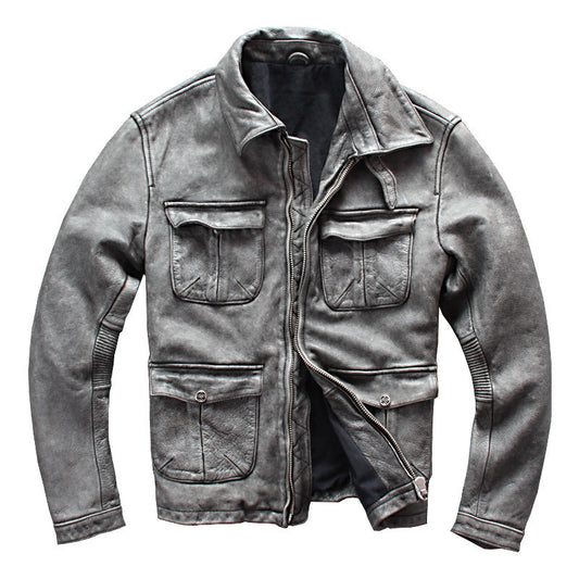 Men's Leather Coat | Business Shirt Style with Motorcycle Clothing Fit