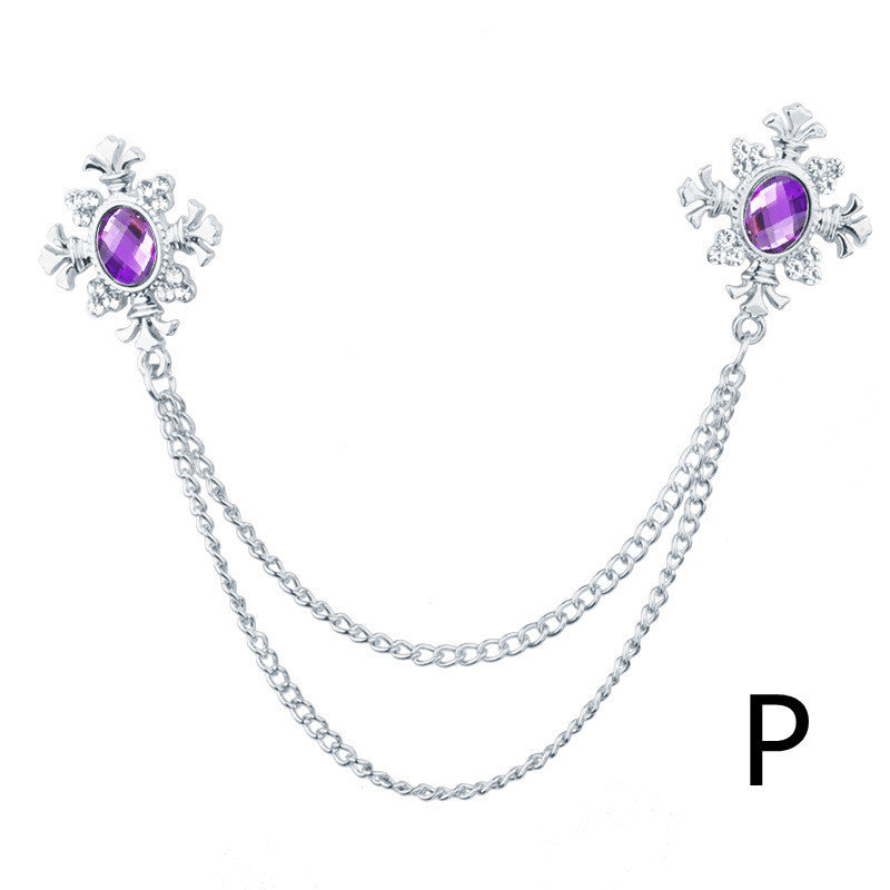 Fringed Rhinestone Cross Collar Chain & Brooch Pin