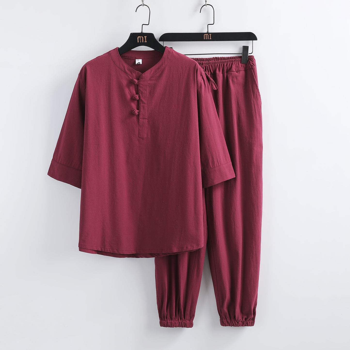 Linen Short Sleeve Suit Buckle Half Sleeve Hanfu Lay Buddhist Clothes