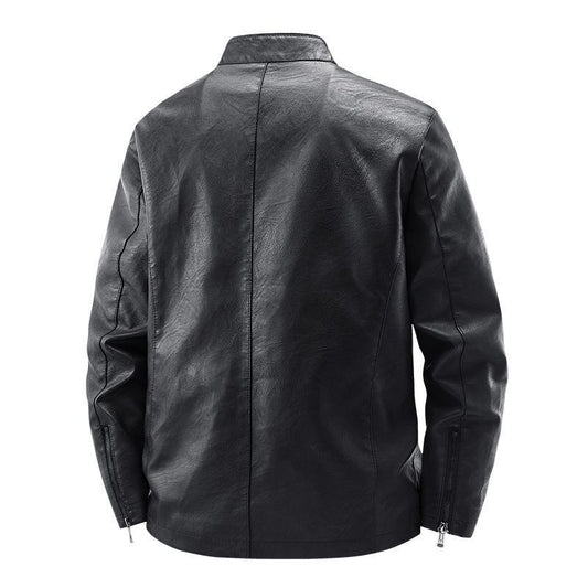 Men's Motorcycle Leather Coat Spring And Autumn Solid Color Stand Collar