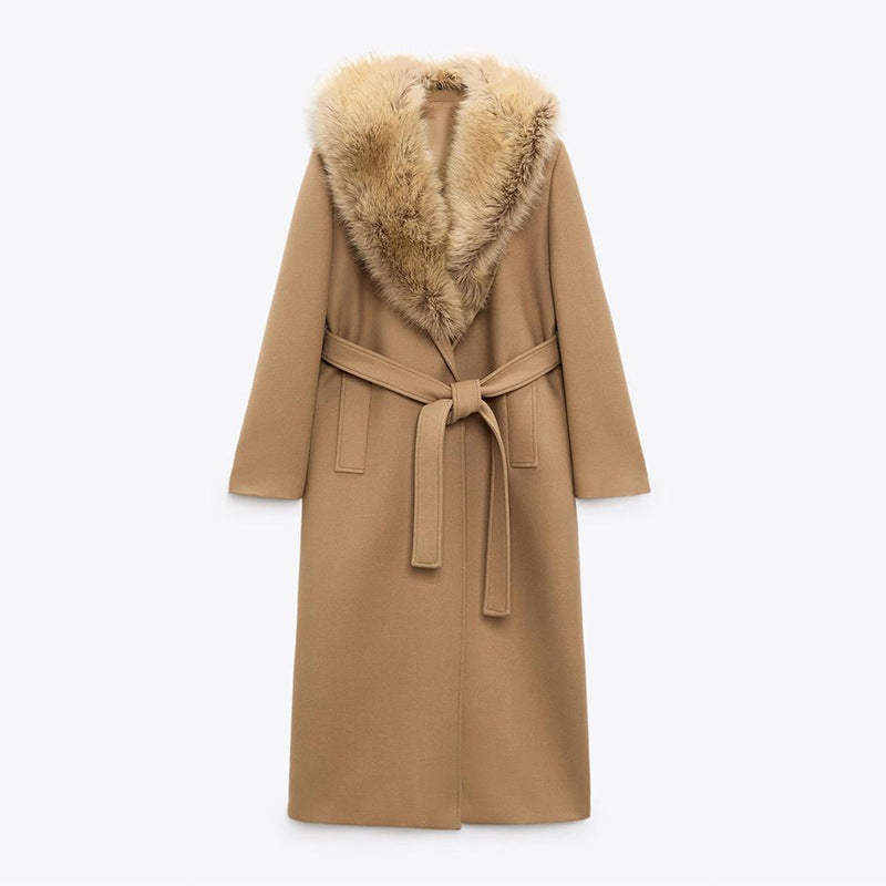 Elegant Women's Fur Collar Wool Coat
