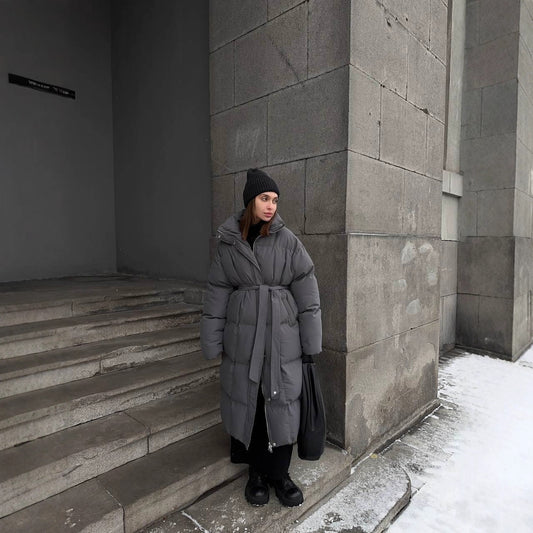 Casual Waist Tight Slimming Long Bread Cotton-padded Jacket For Women