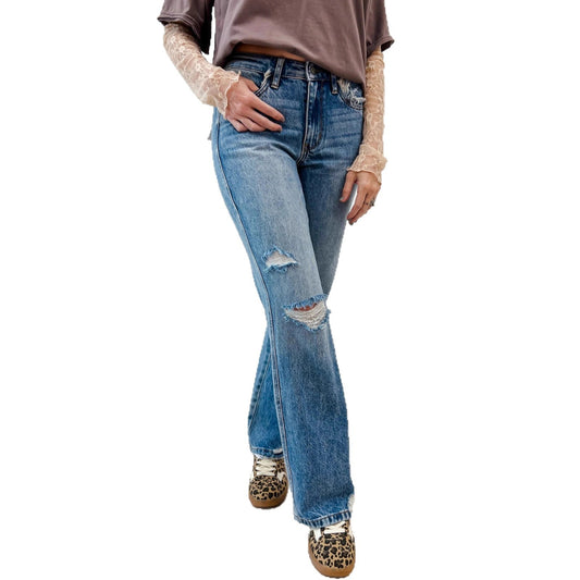Ripped Jeans Slim-fitting Mid-waist Straight-leg Pants Distressed