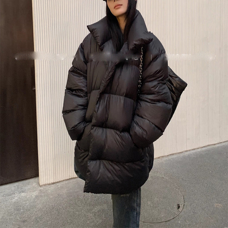 Black Mid-length Women's Thick Warm Design Down Jacket