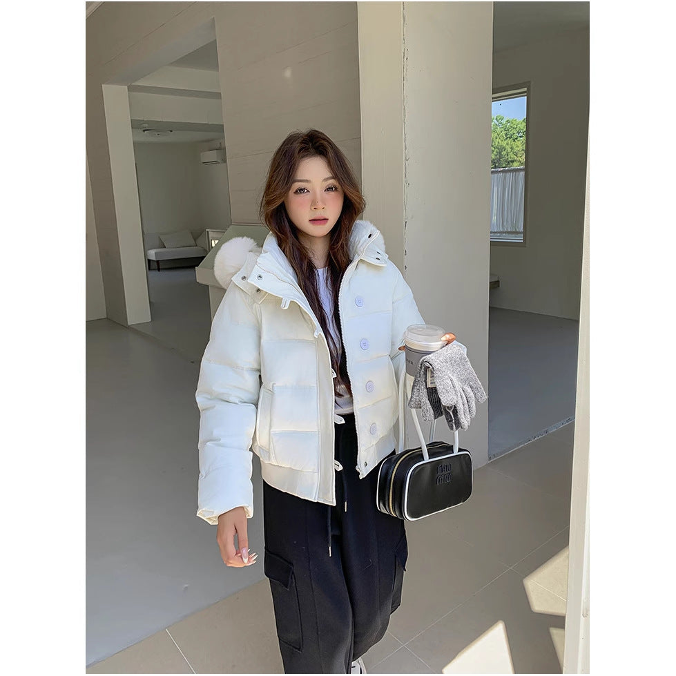 Korean Sweet Big Fur Collar Hooded Cotton Coat Jacket