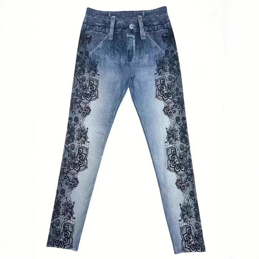 Casual Pants High Waist Print Skinny Tappered Pants