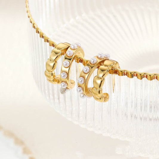 Stainless Steel Double C Love Pearl Earrings