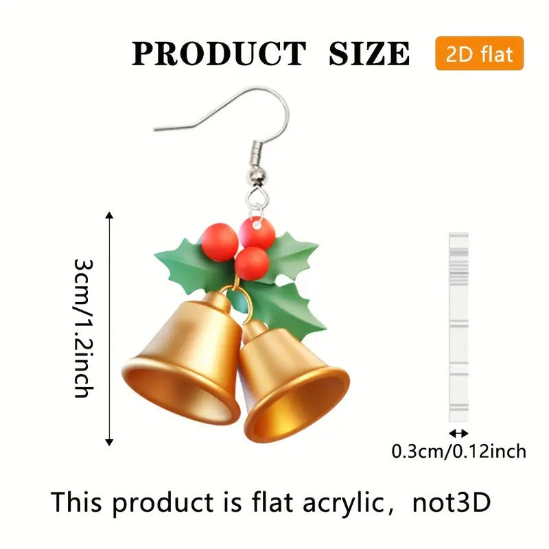 Cute Holiday Tree and Bell Charm Casual Earrings