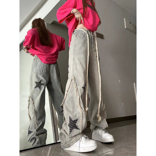 Retro Star Jeans Women's Straight Wide-leg Pants