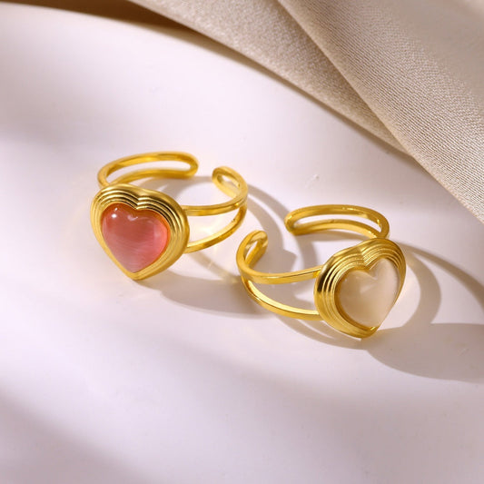 Chic Vintage Stainless Steel Heart Dangle Charm Ring