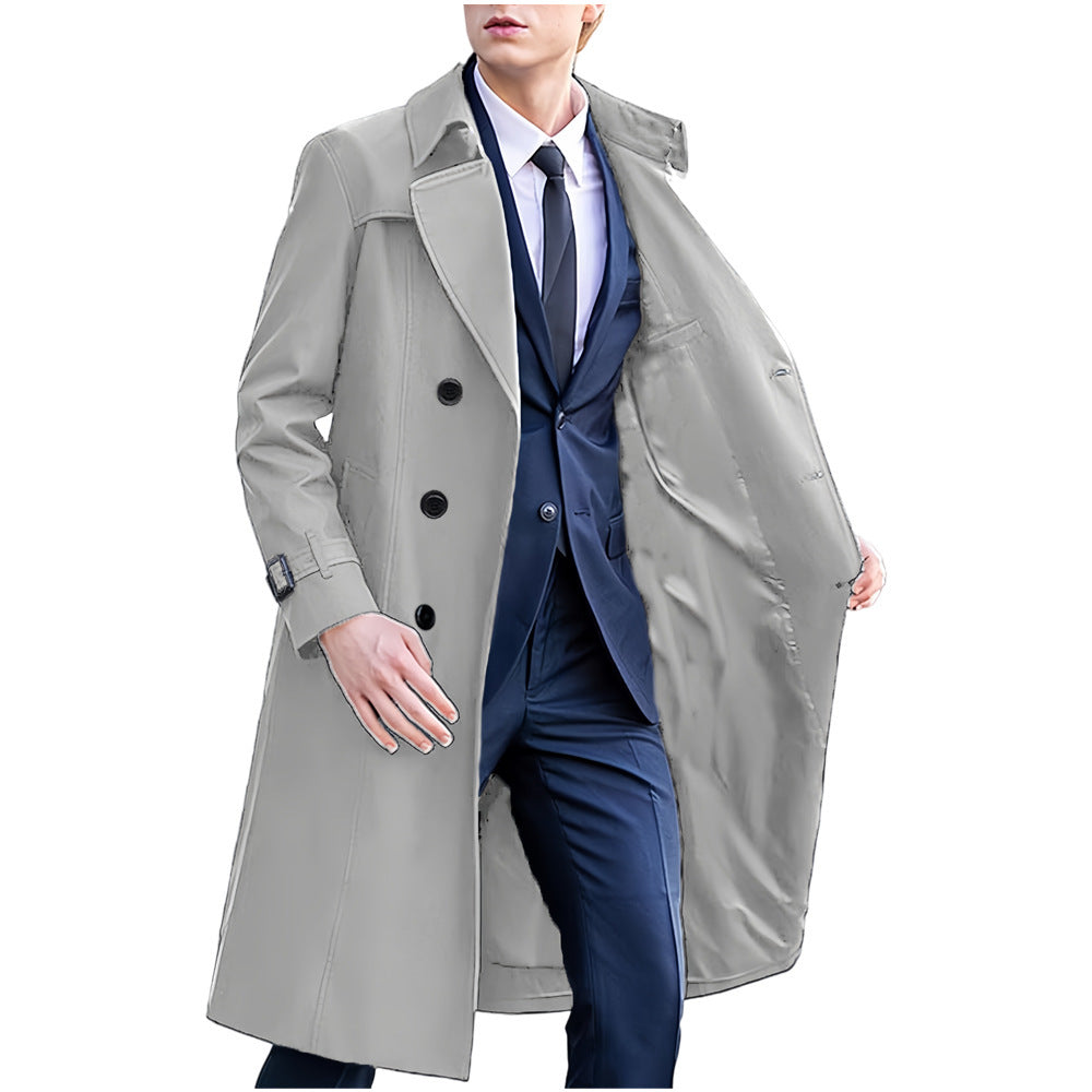 Men's Classic Solid Color Long Trench Coat | All-Weather Overcoat