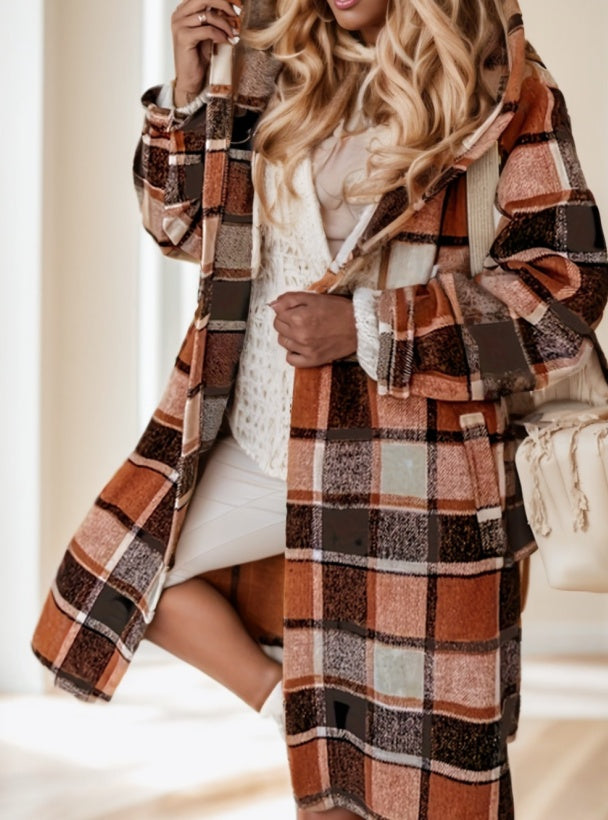 Plaid Hooded Jacket with Pocket Detail