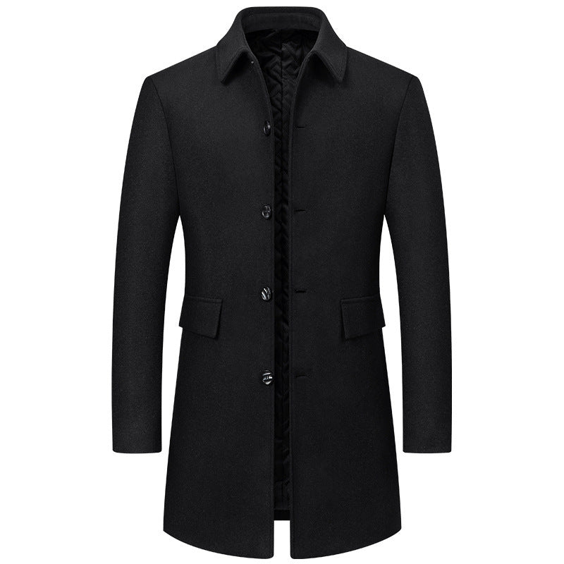 Men's New Mid-Length Woolen Coat | Lapel Collar Casual Winter Jacket
