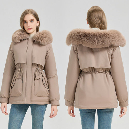 Women's Short Hooded Coat with Big Fur Collar