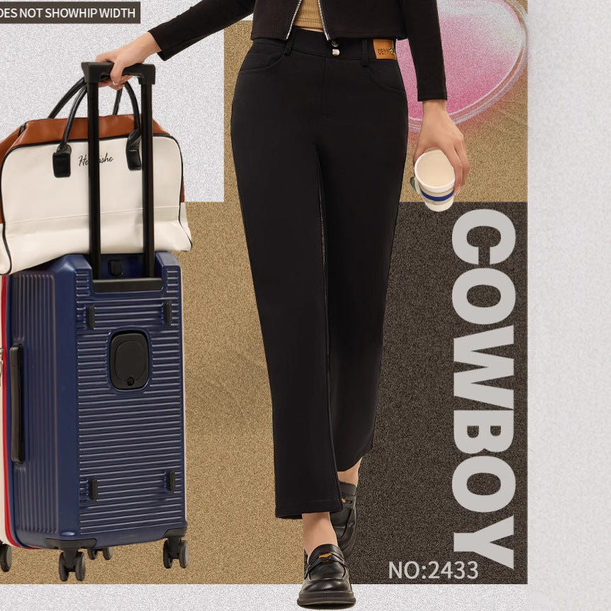 Denim Woollen Trousers Warm Thickened Inner Urban Style Cigarette Pants