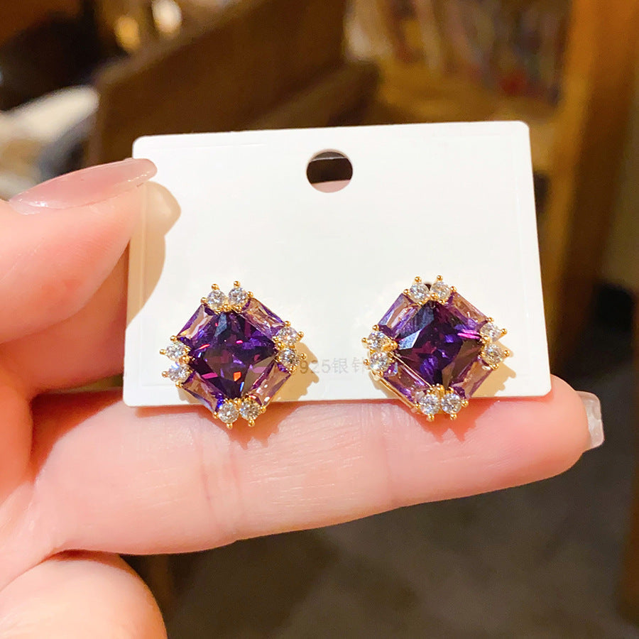 Light Luxury Heart-Shaped Zircon & Multi-Shape Stud Earrings