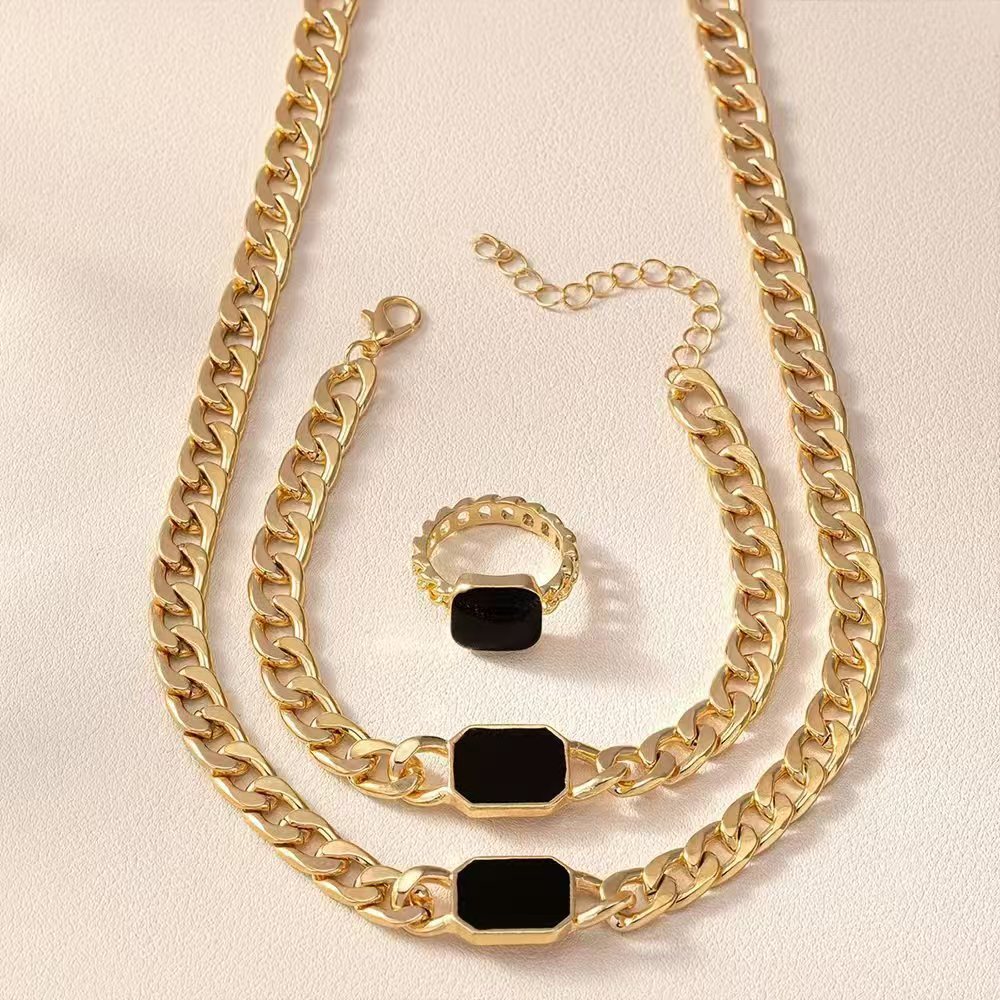 Minimalist Square Design Chain Necklace, Bracelet, and Ring Set