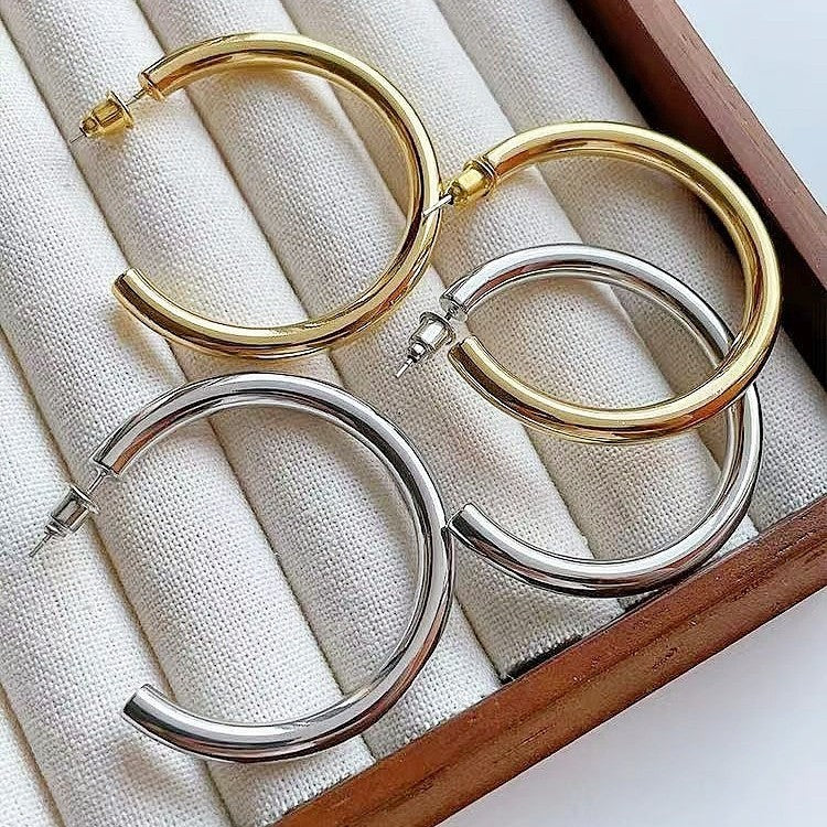 Chunky Copper Gold-Plated Statement Hoop Earrings