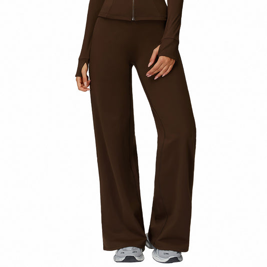 Casual Versatile Trousers Fleece-lined Keep Warm High Waist Wide-leg Trousers