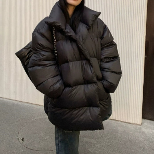 Black Mid-length Women's Thick Warm Design Down Jacket