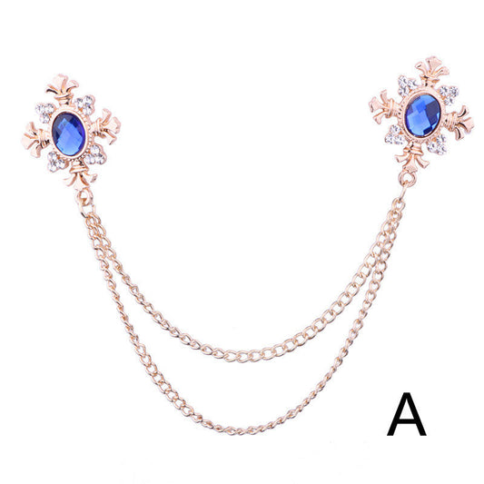 Fringed Rhinestone Cross Collar Chain & Brooch Pin