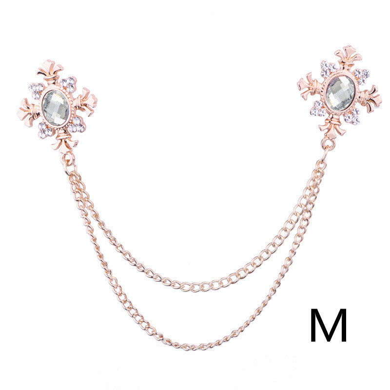 Fringed Rhinestone Cross Collar Chain & Brooch Pin