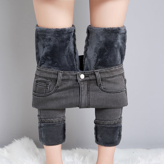 High-looking Smoky Gray High Waist Velvet Padded Jeans