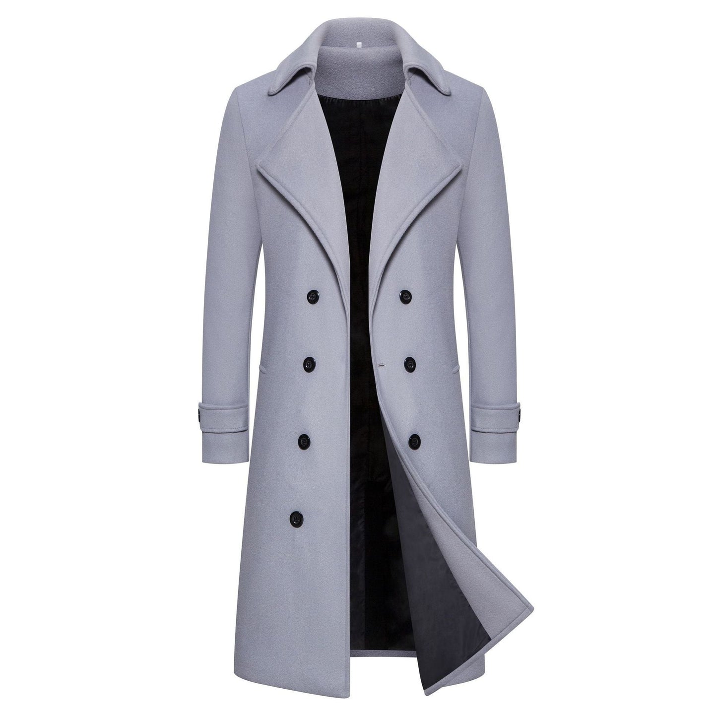Men's Long Double-Breasted Woolen Trench Coat | Warm Autumn/Winter Overcoat