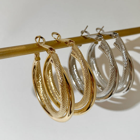 Retro Frosted Texture Round Hoop Earrings
