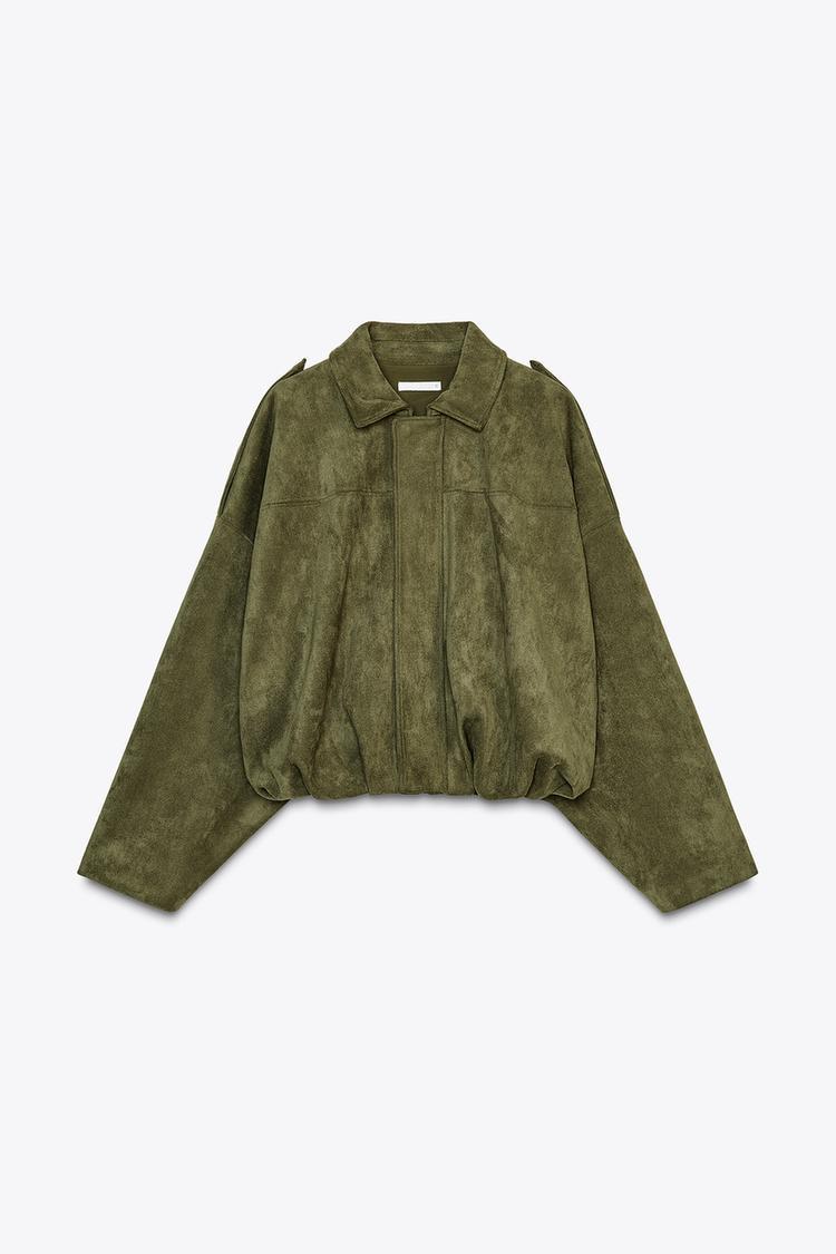 Suede Effect Pilot Jacket with Batwing Sleeves