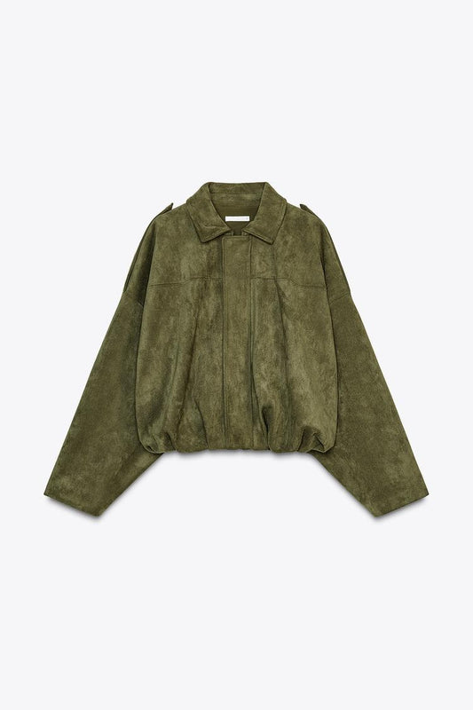 Suede Effect Pilot Jacket with Batwing Sleeves