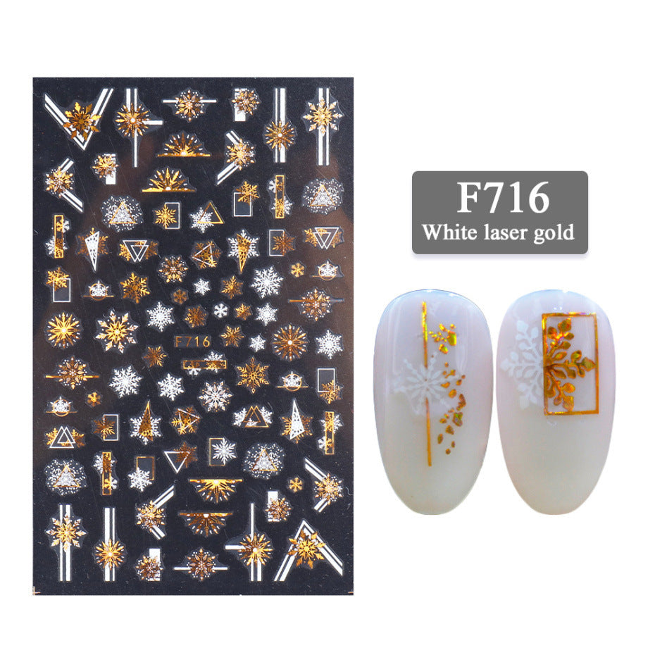 Two-Color Golden Laser Snowflake Nail Art Decals