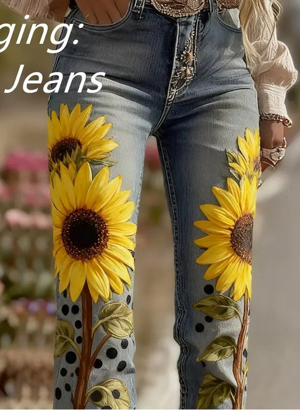 Comfortable And Simple Women's Wide-leg Pants, Floral Print Trousers