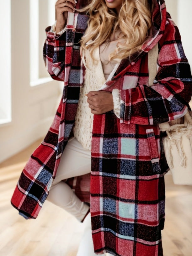 Plaid Hooded Jacket with Pocket Detail