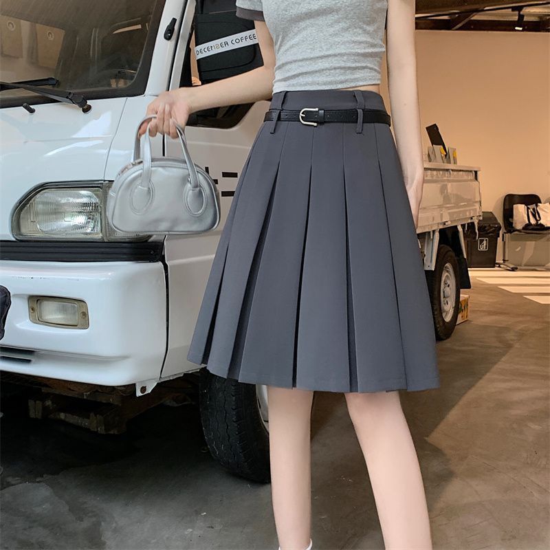 Large Size Gray Skirt Women's High Waist Slimming Line Skirt