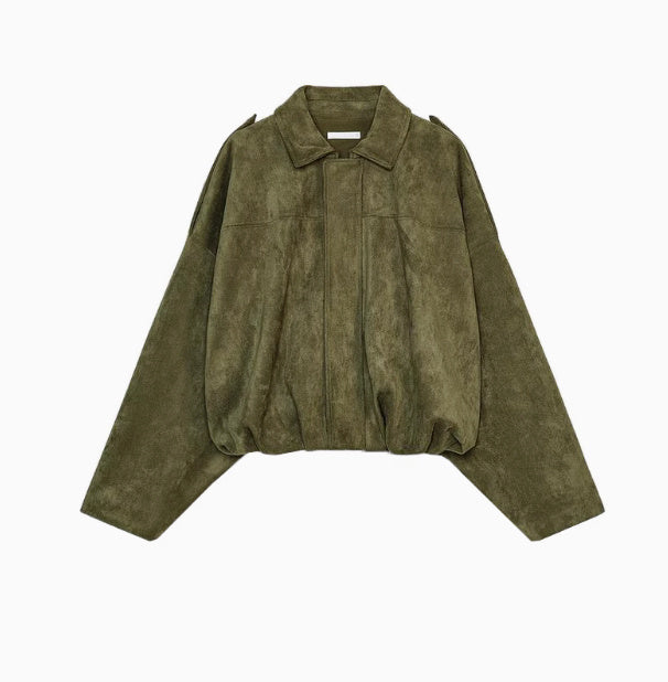 Suede Effect Pilot Jacket with Batwing Sleeves