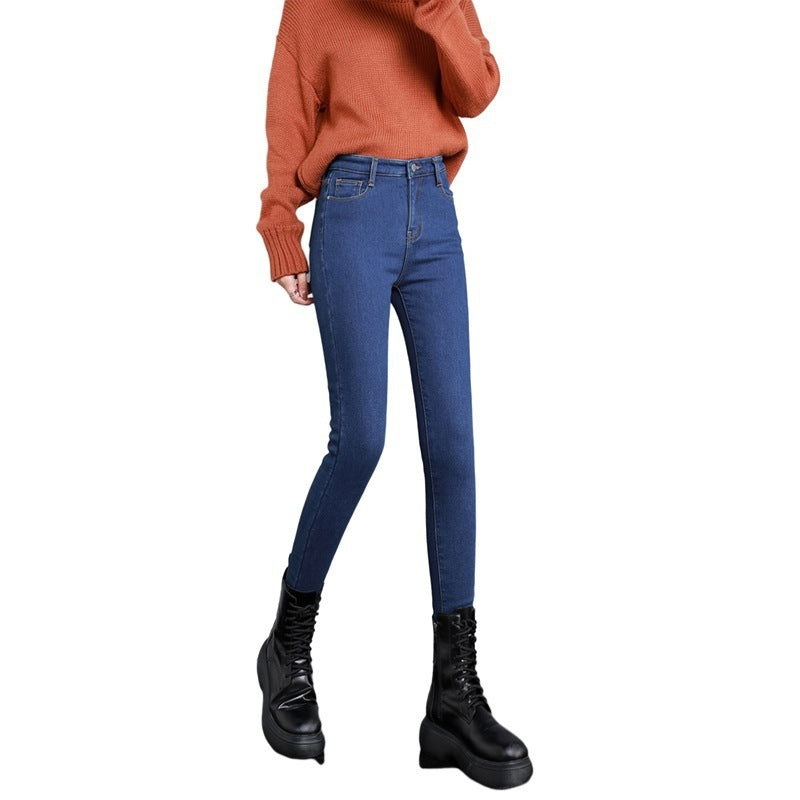 High-looking Smoky Gray High Waist Velvet Padded Jeans