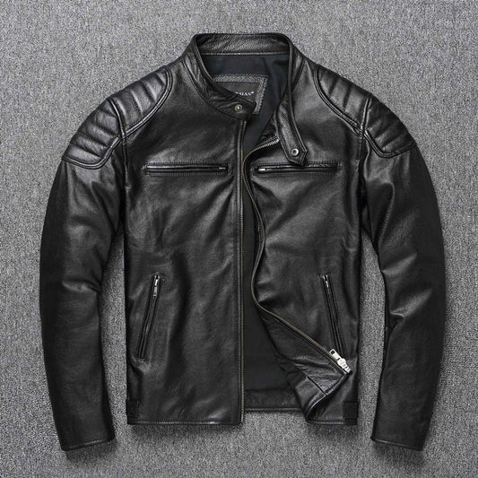 First Layer Cowhide Leather Coat Men's Stand Collar Motorcycle Clothing Youth