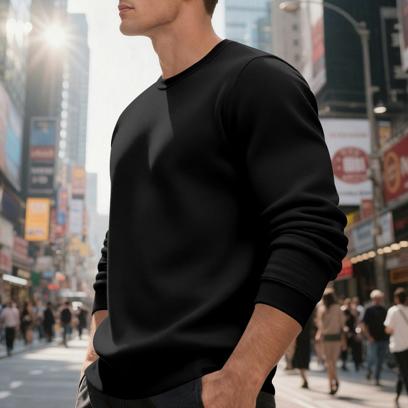 Men's Fleece-Lined Crew Neck Sweater | Loose Fit Casual Warm Top