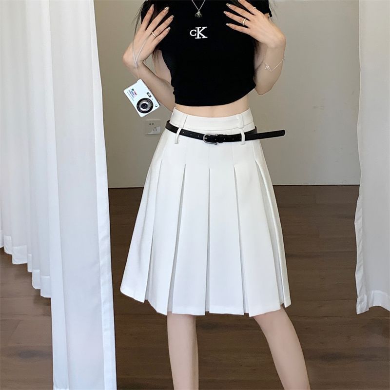 Large Size Gray Skirt Women's High Waist Slimming Line Skirt