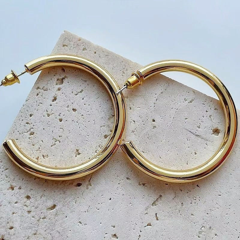 Chunky Copper Gold-Plated Statement Hoop Earrings