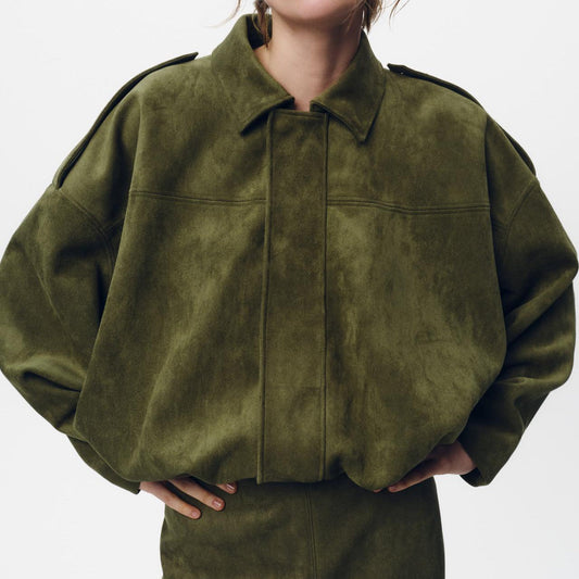 Suede Effect Pilot Jacket with Batwing Sleeves