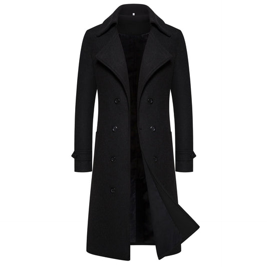 Men's Long Double-Breasted Woolen Trench Coat | Warm Autumn/Winter Overcoat