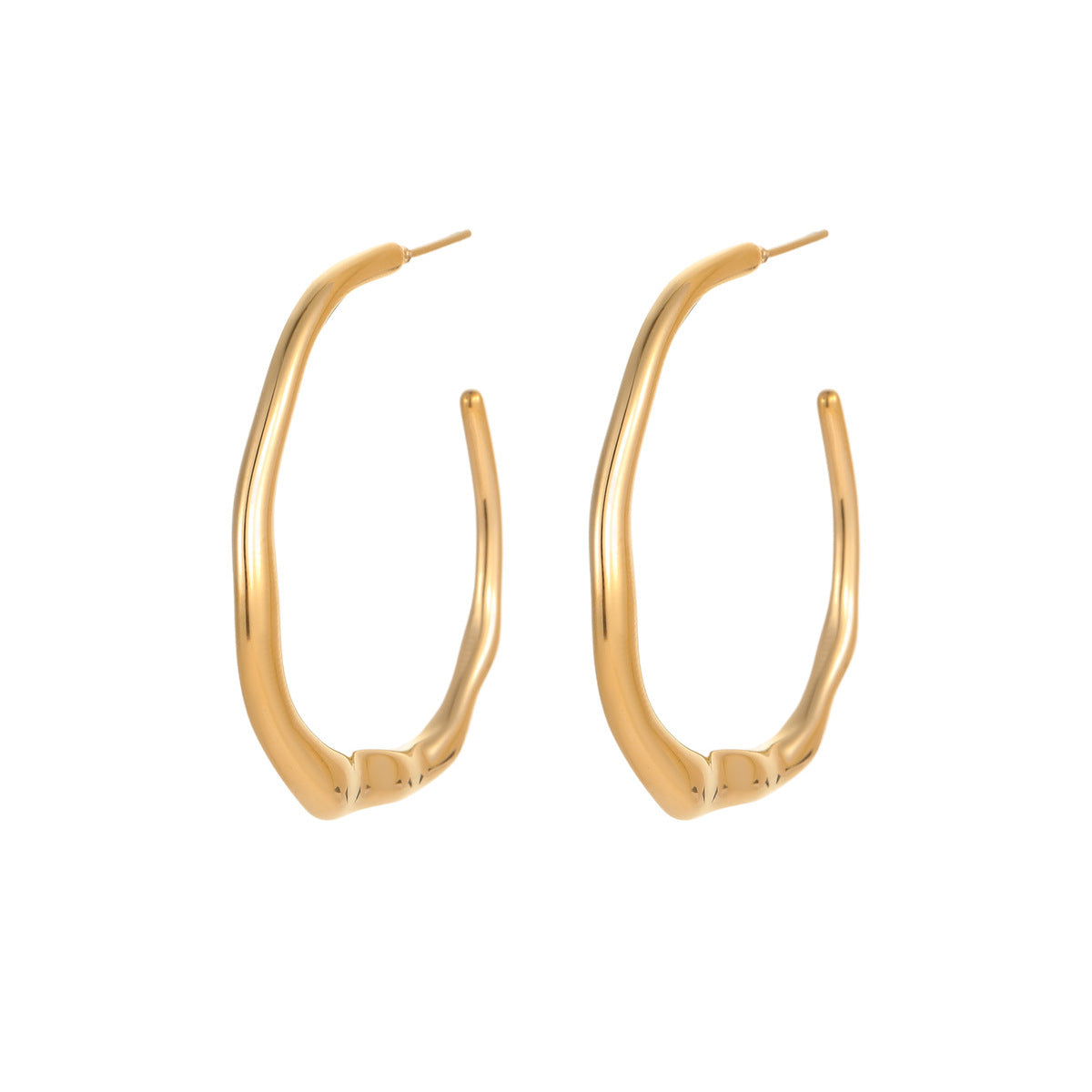 C-Ring Hoop Earrings Stainless Steel 18K Gold Plated