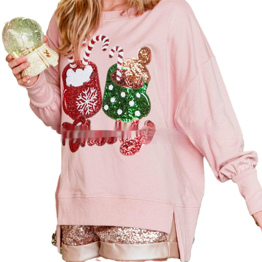 Women's Confectionery Cup Sequined Sweater Casual Loose Top