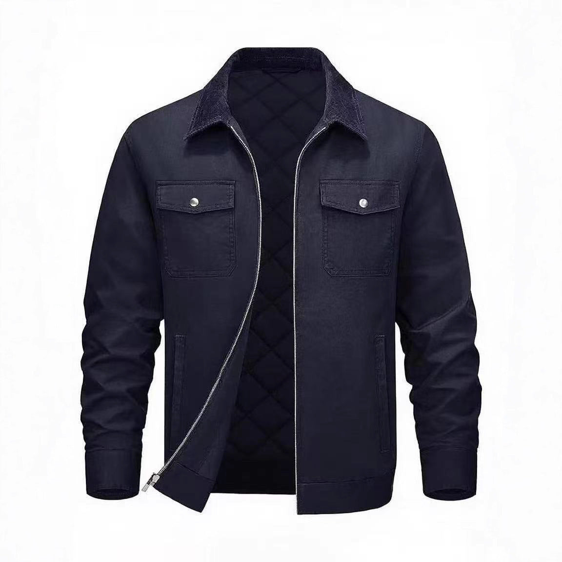 Men's Casual Cotton Padded Coat | Loose Fit, Solid Color, Polo Collar Warm Jacket