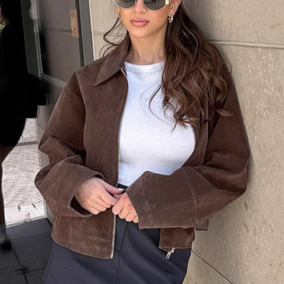 Vintage Brown Suede Lapel Baggy Coat