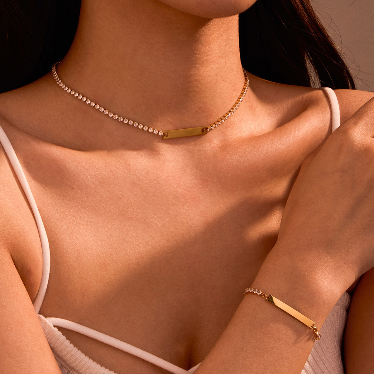 Diamond-Embedded Lettering Charm Bracelet