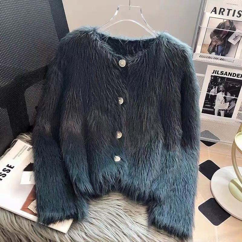 Women's Faux Mink Velvet Knit Cardigan Sweater Coat, Thickened For Autumn And Winter 2025, New Short European Style, Soft And Plush