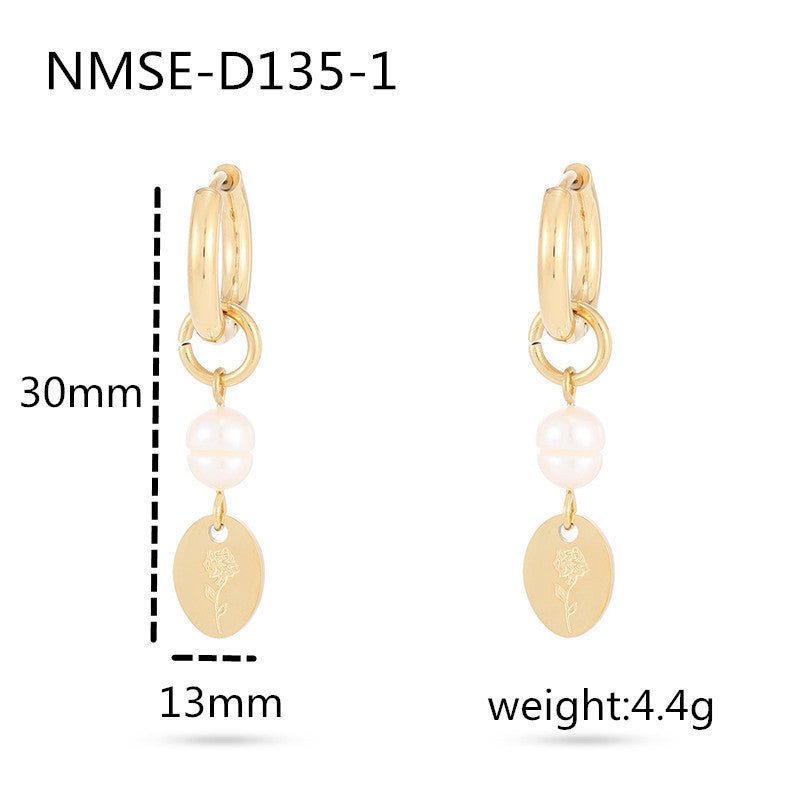 Women's All-Match Pearl Titanium Steel Dangle/Hoop Earrings